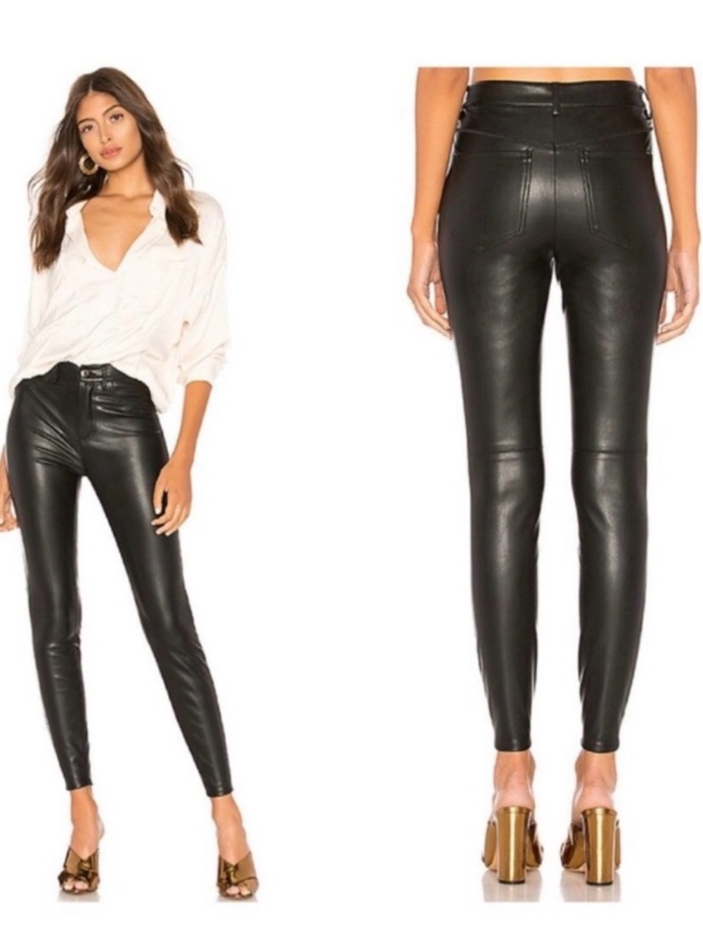Free People NWT Vegan Leather High Rise Long & Lean Pant in Black